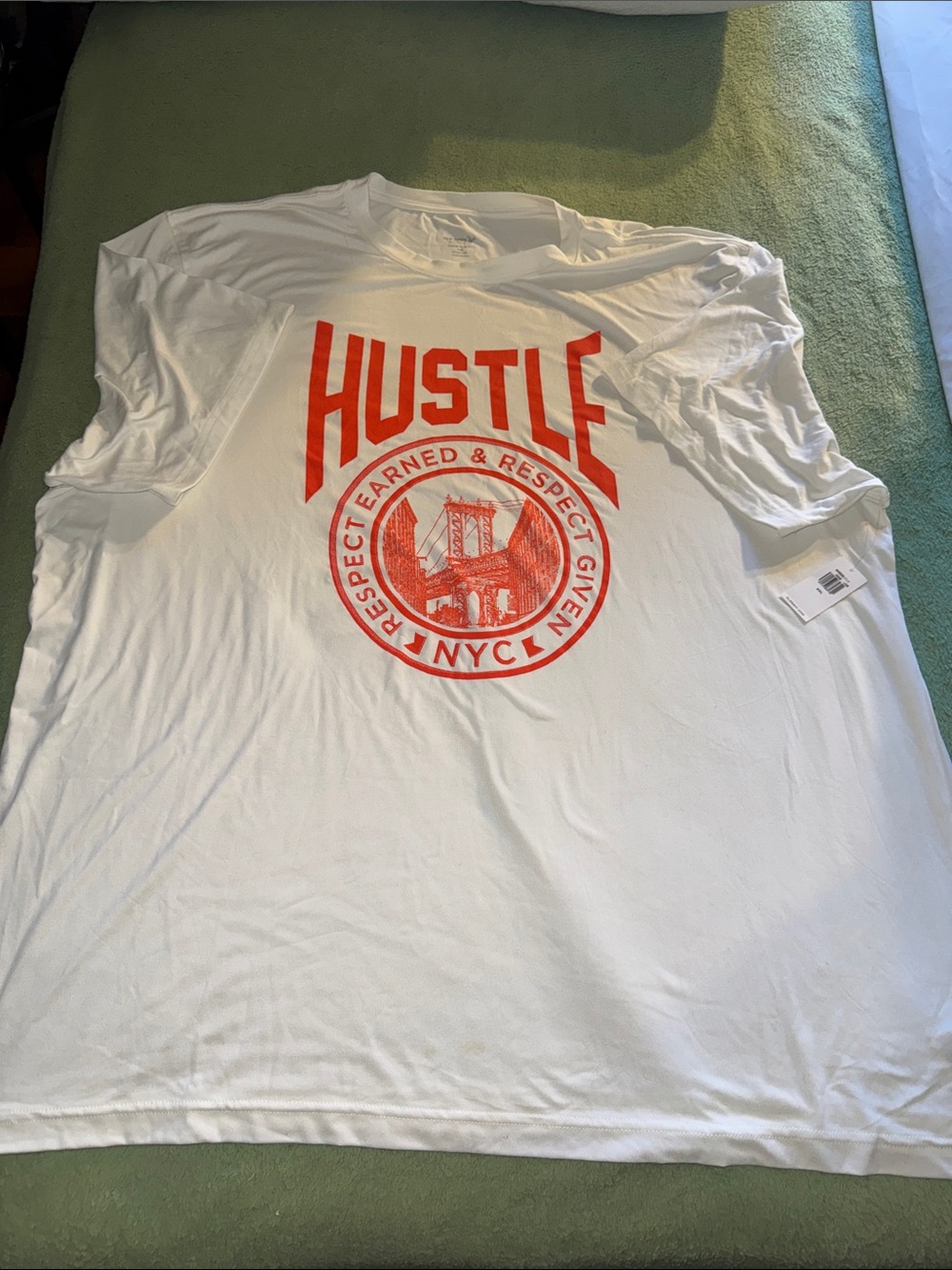 Hustle NYC White & Orange Graphic Tee